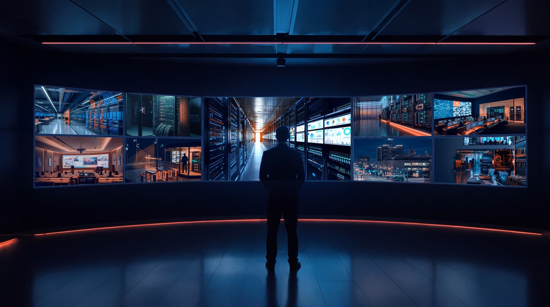 SECCOM command wall showing nine technology solution areas